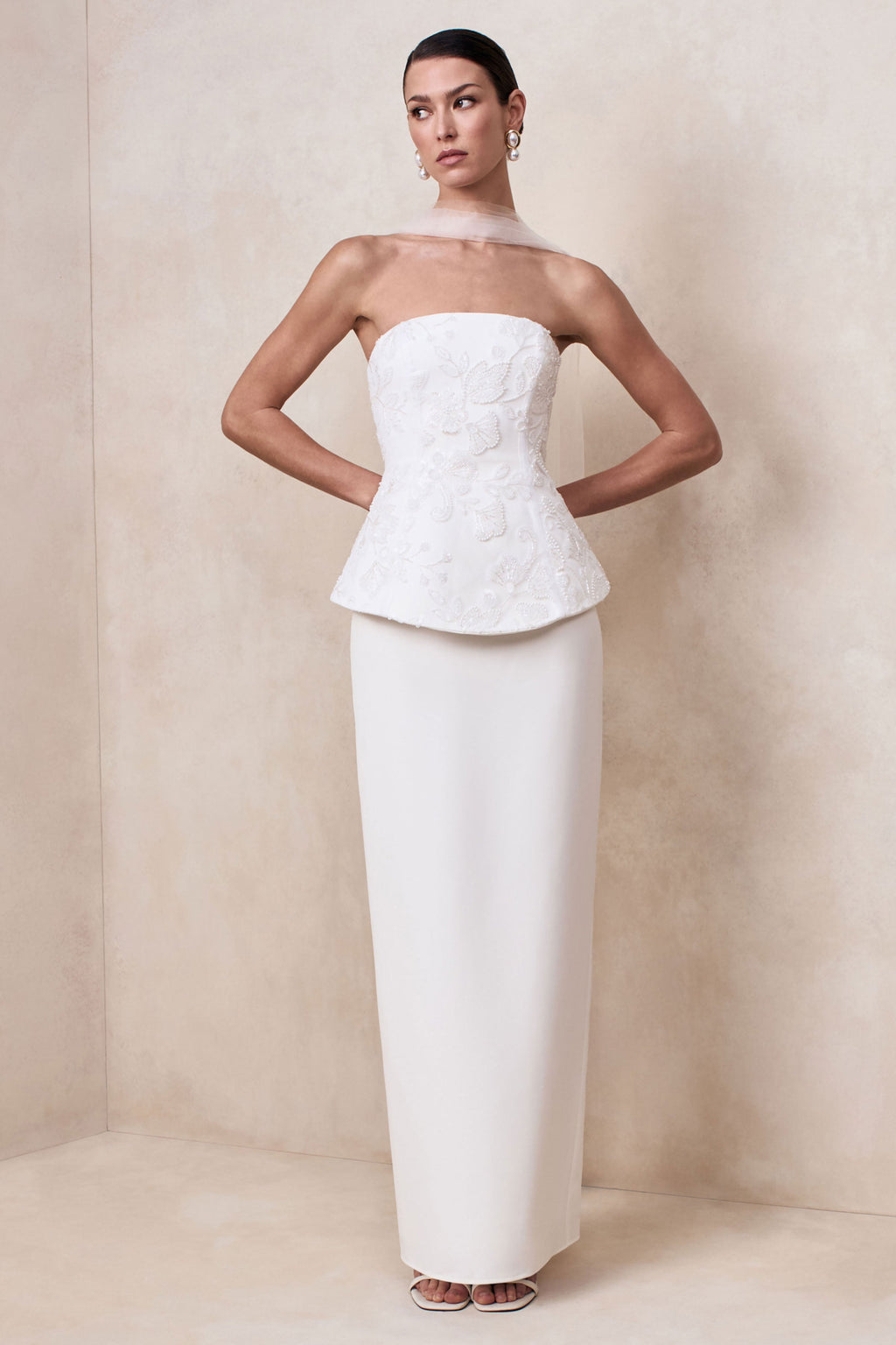 Naira | White Satin Bandeau Corset Maxi Dress