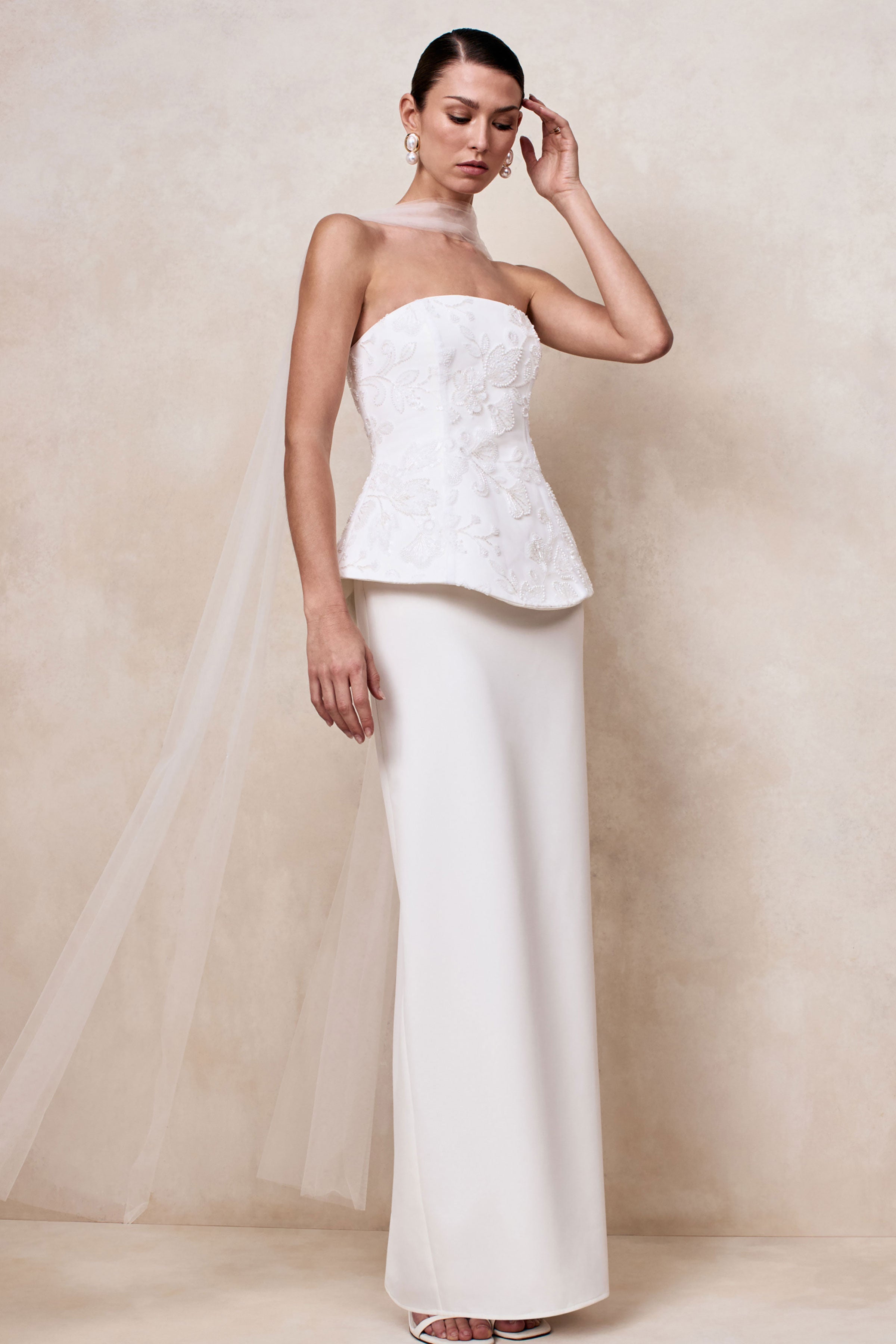 Naira | White Satin Bandeau Corset Maxi Dress