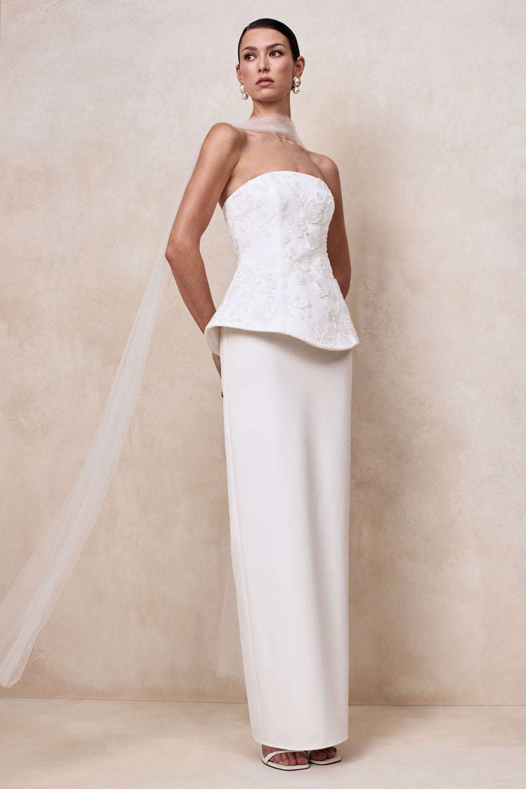 Naira | White Satin Bandeau Corset Maxi Dress