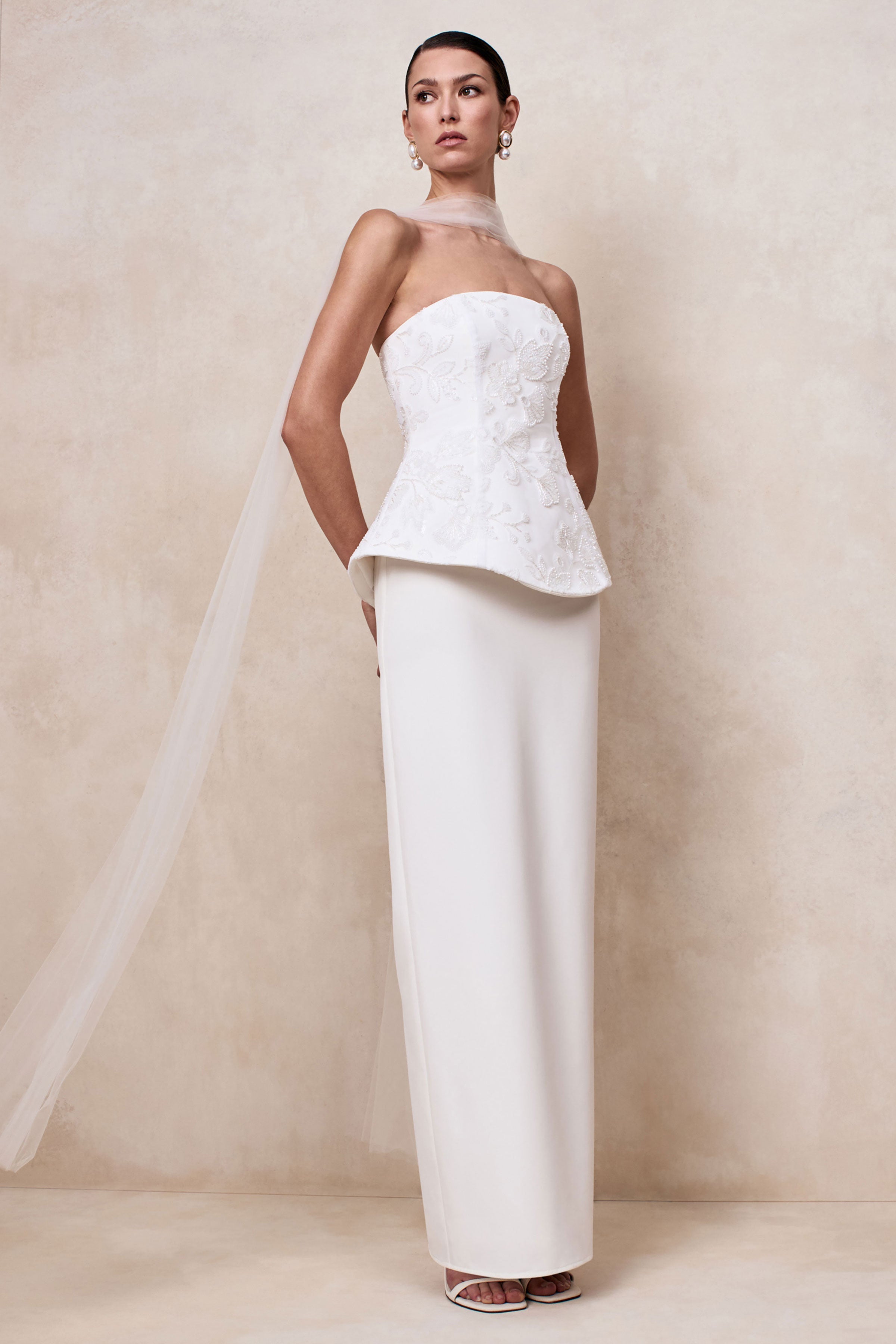 Naira | White Satin Bandeau Corset Maxi Dress