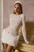Cecilia | White Crew-Neck Mini Dress With Ruffled Skirt