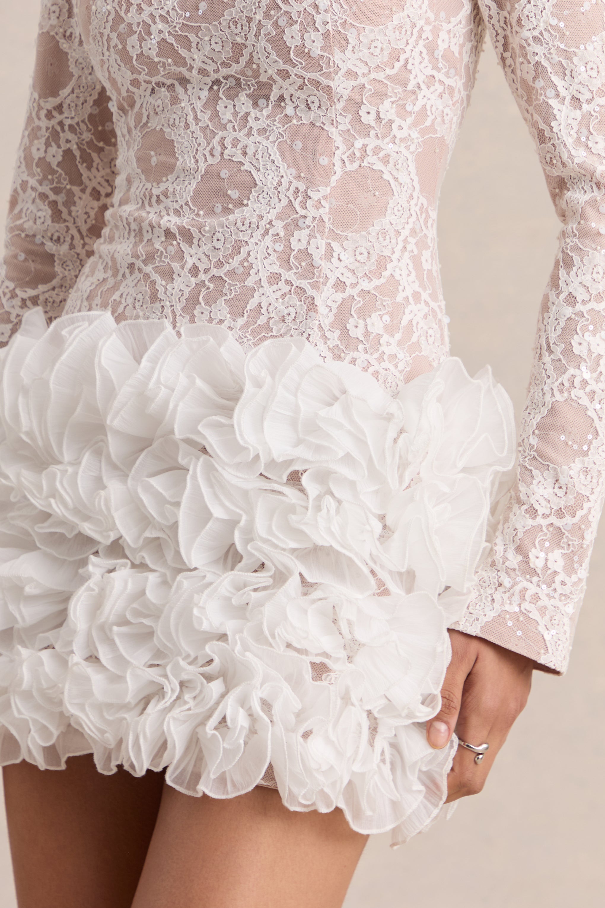 Cecilia | White Crew-Neck Mini Dress With Ruffled Skirt