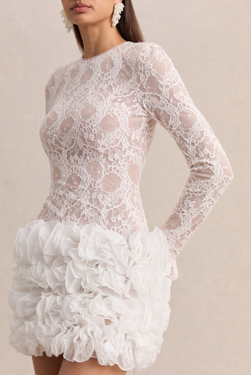 Cecilia | White Crew-Neck Mini Dress With Ruffled Skirt