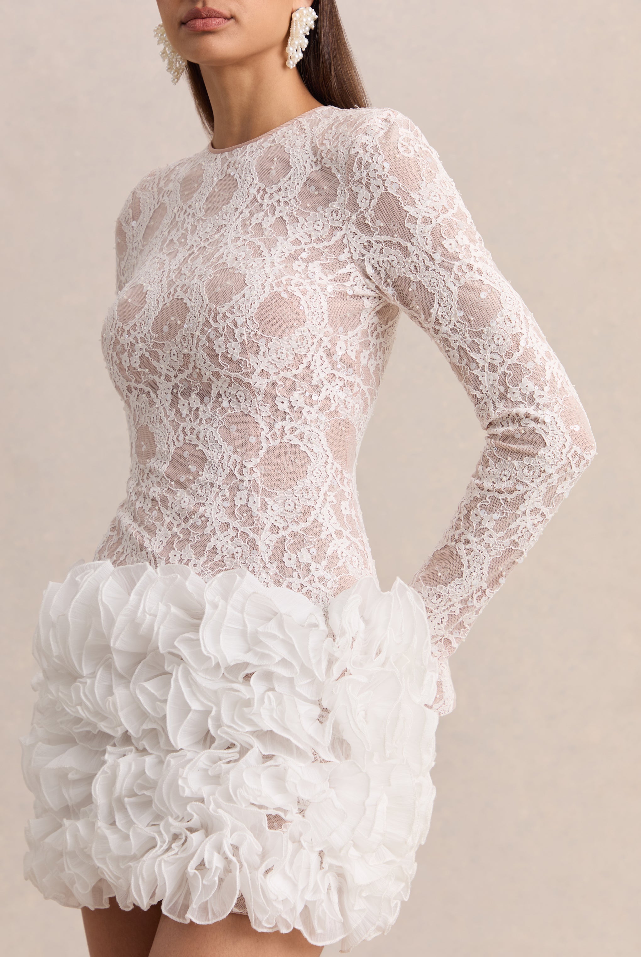 Cecilia | White Crew-Neck Mini Dress With Ruffled Skirt