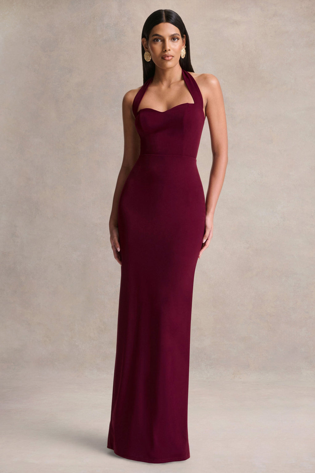 Robyn | Burgundy Sweetheart-Neck Maxi Dress