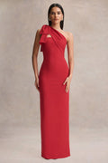 Adara | Red Asymmetric-Neck Maxi Dress With Bow-Detail