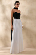 Beamora | Black & White Bandeau Maxi Dress With Cape