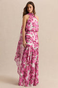 Veronique | Pink Hibiscus Floral Halter-Neck Maxi Dress