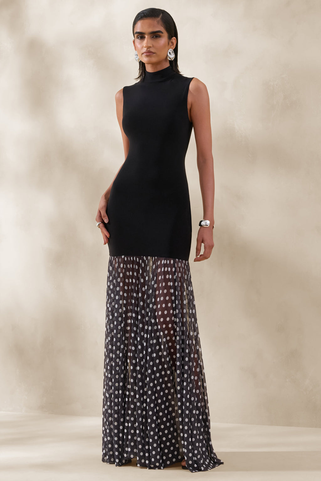 Felina | Black High-Neck Maxi Dress With Sheer-Skirt
