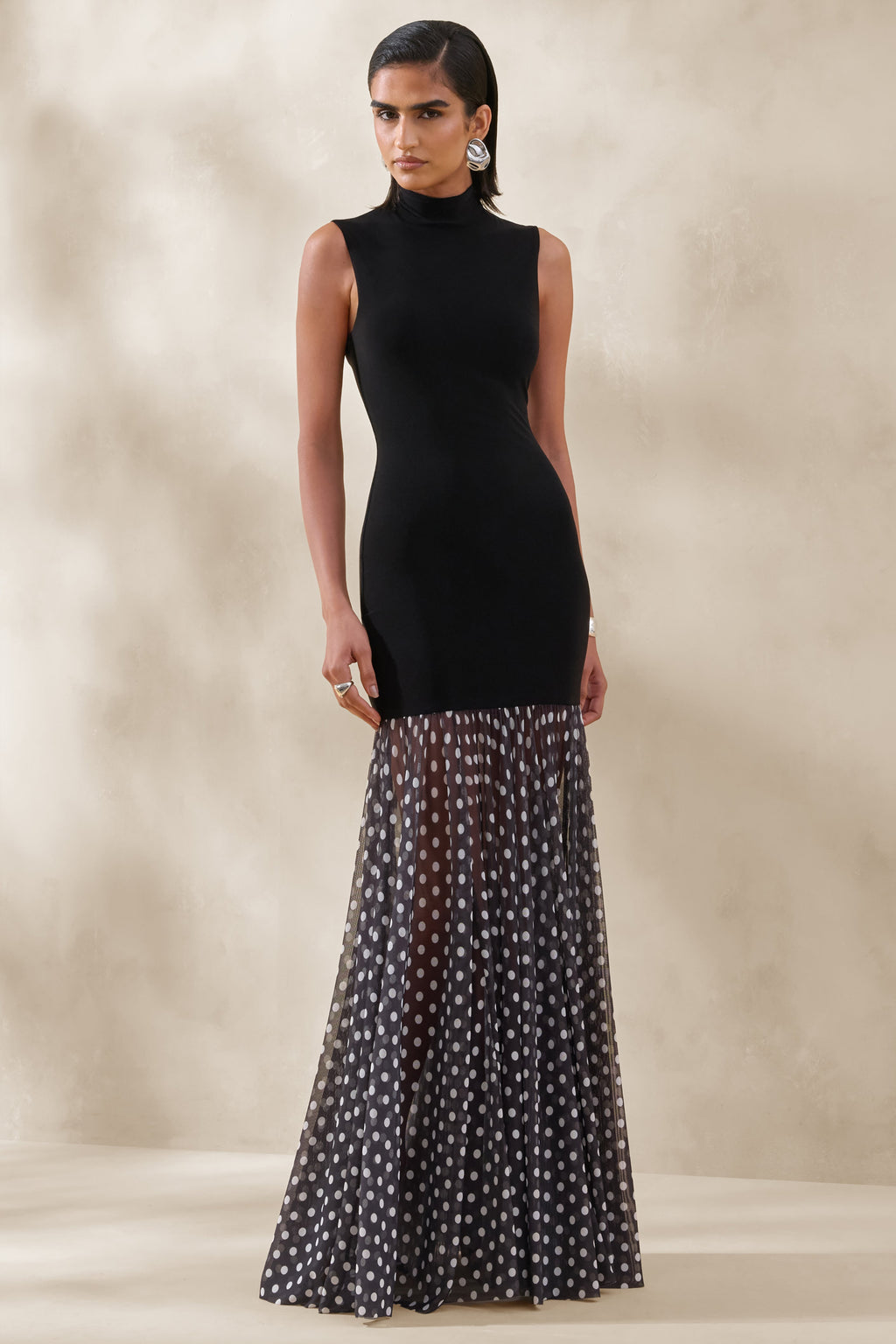 Felina | Black High-Neck Maxi Dress With Sheer-Skirt