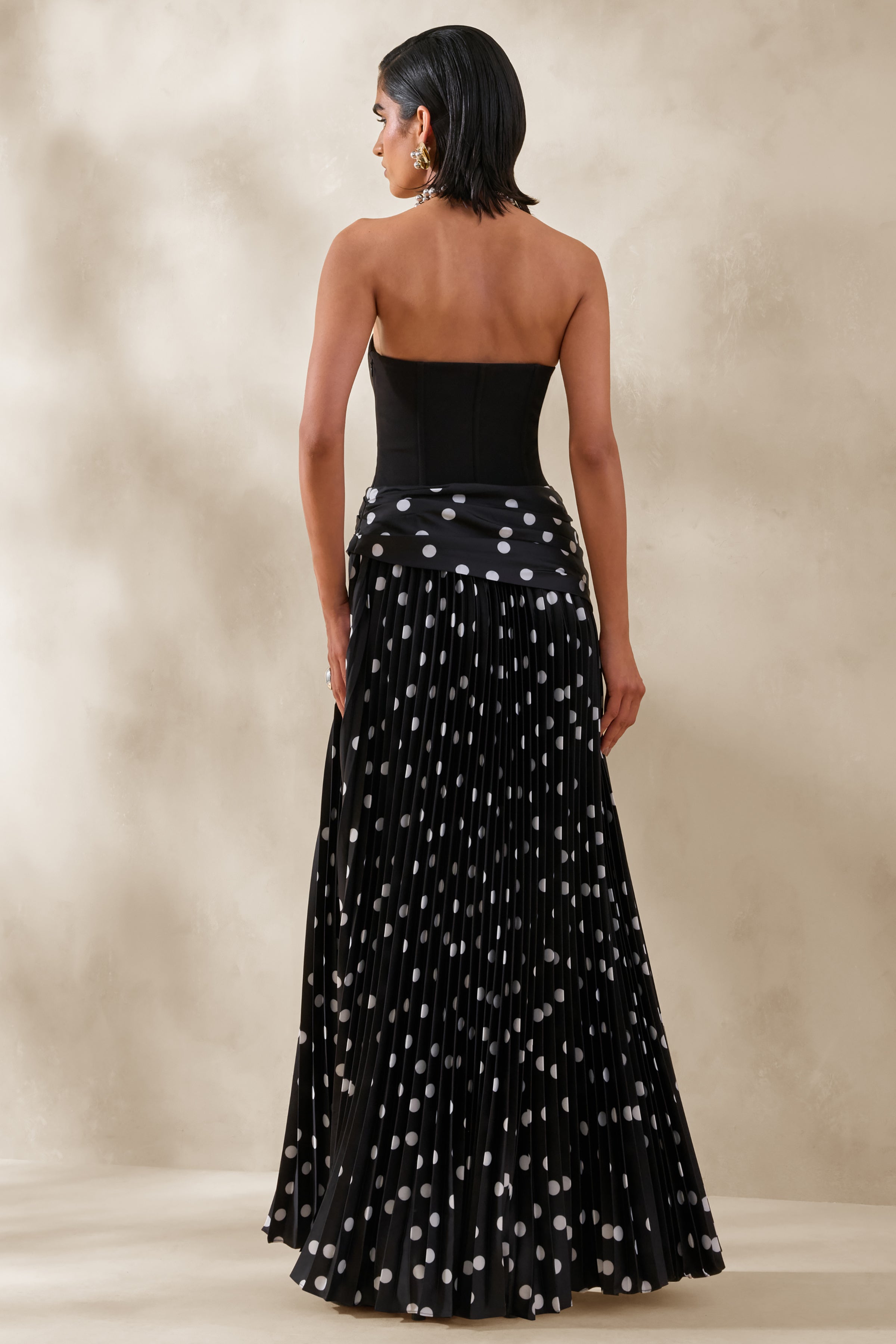 Valerisse | Black And White Polka Dot Bandeau Maxi Dress
