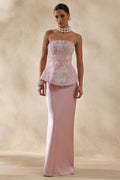 Corvina | Pink Embellished Floral Bandeau Corset Maxi Dress