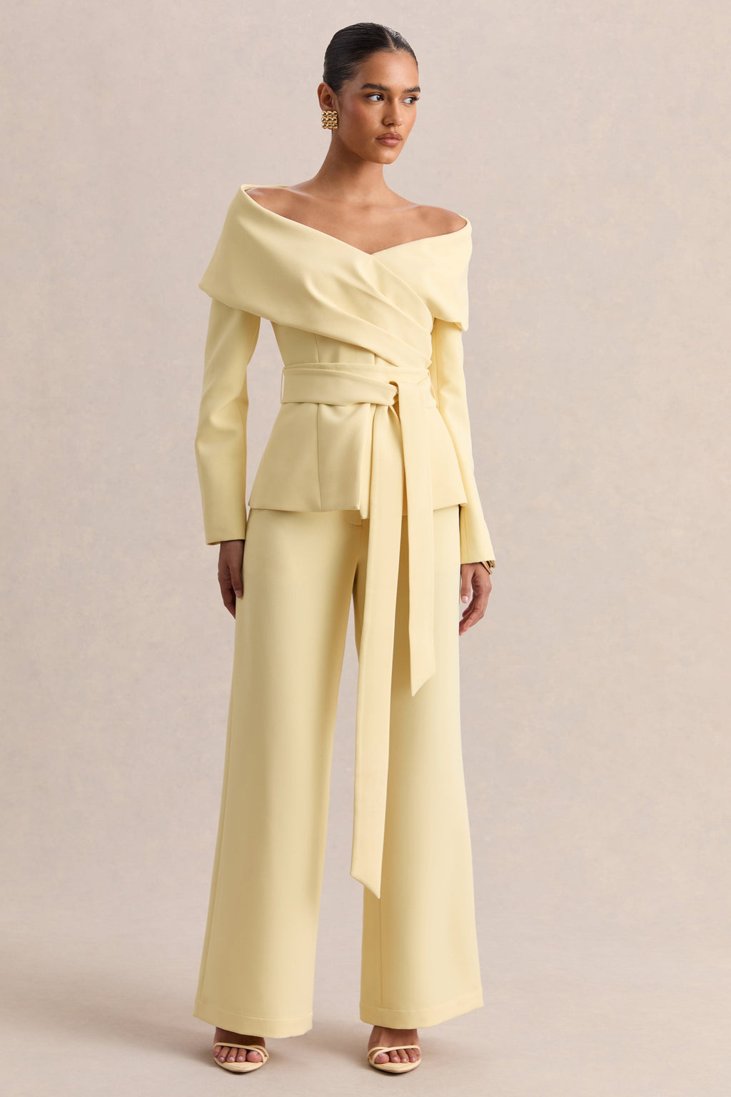 Empress | Lemon Bardot-Neck Tailored Top