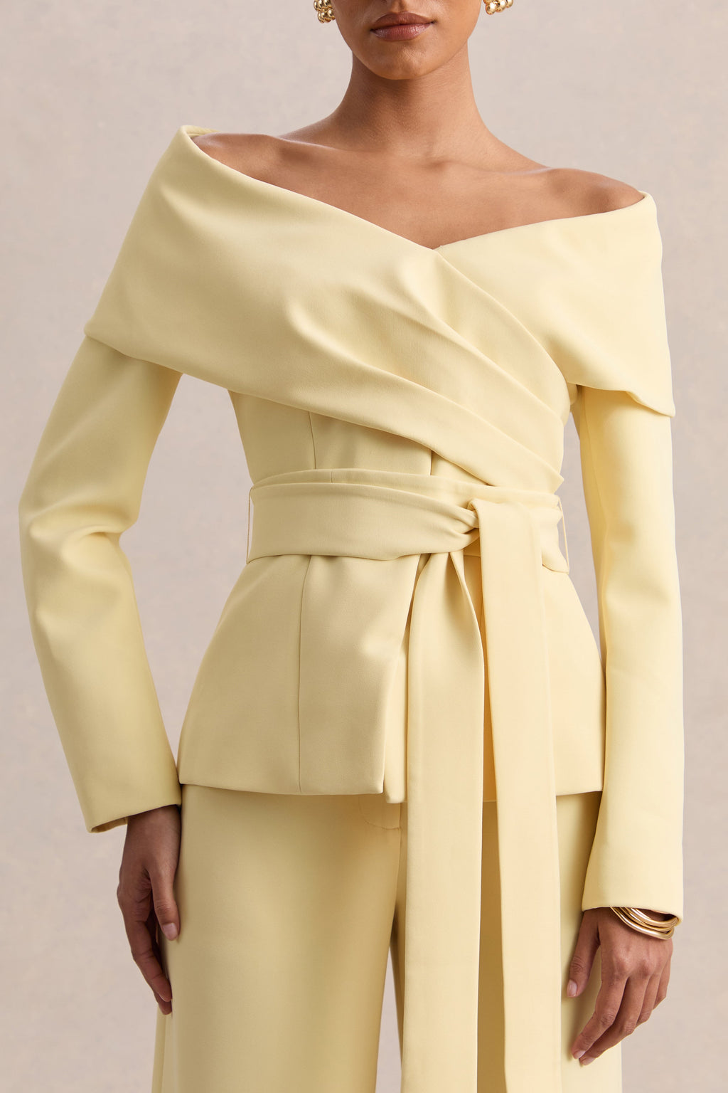 Empress | Lemon Bardot-Neck Tailored Top