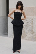 Delvine | Black Lace Bandeau Corset Maxi Dress