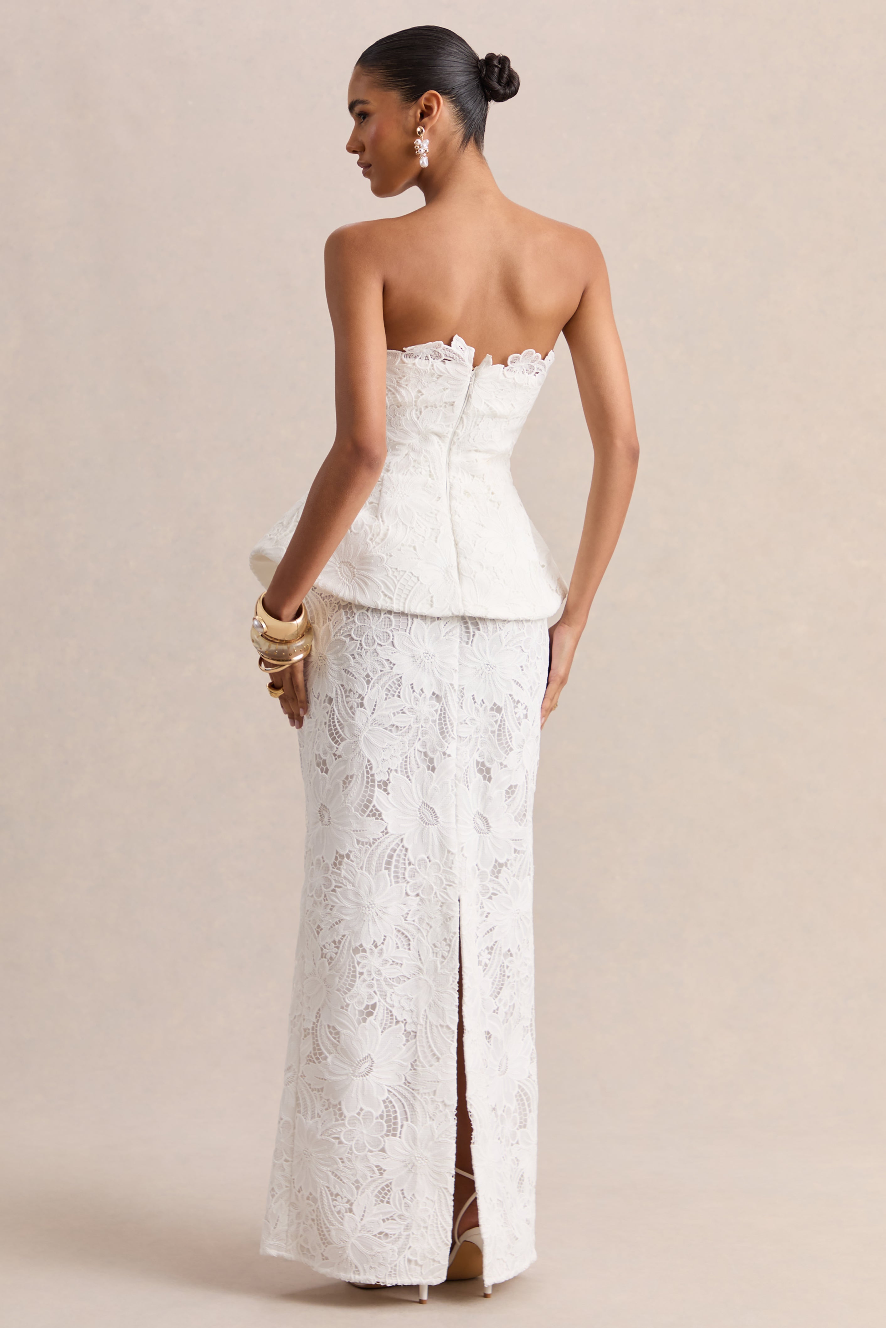 Delvine | White Lace Bandeau Corset Maxi Dress