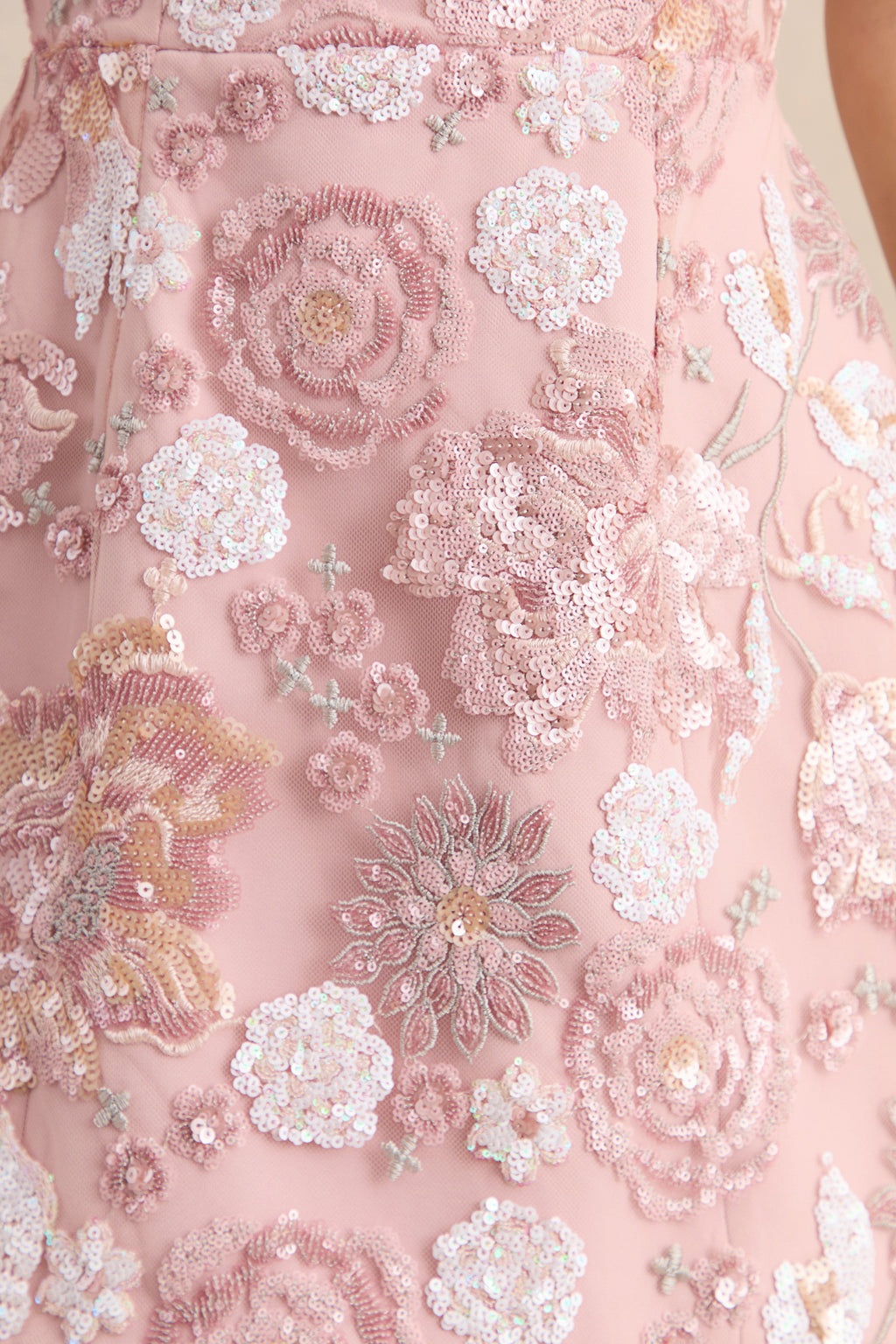 Sorina | Blush Pink Floral Embellished Sweetheart-Neck Mini Dress