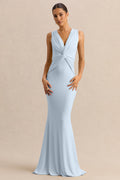 Holly | Powder Blue Plunge-Neck Maxi Dress With Twist-Detail