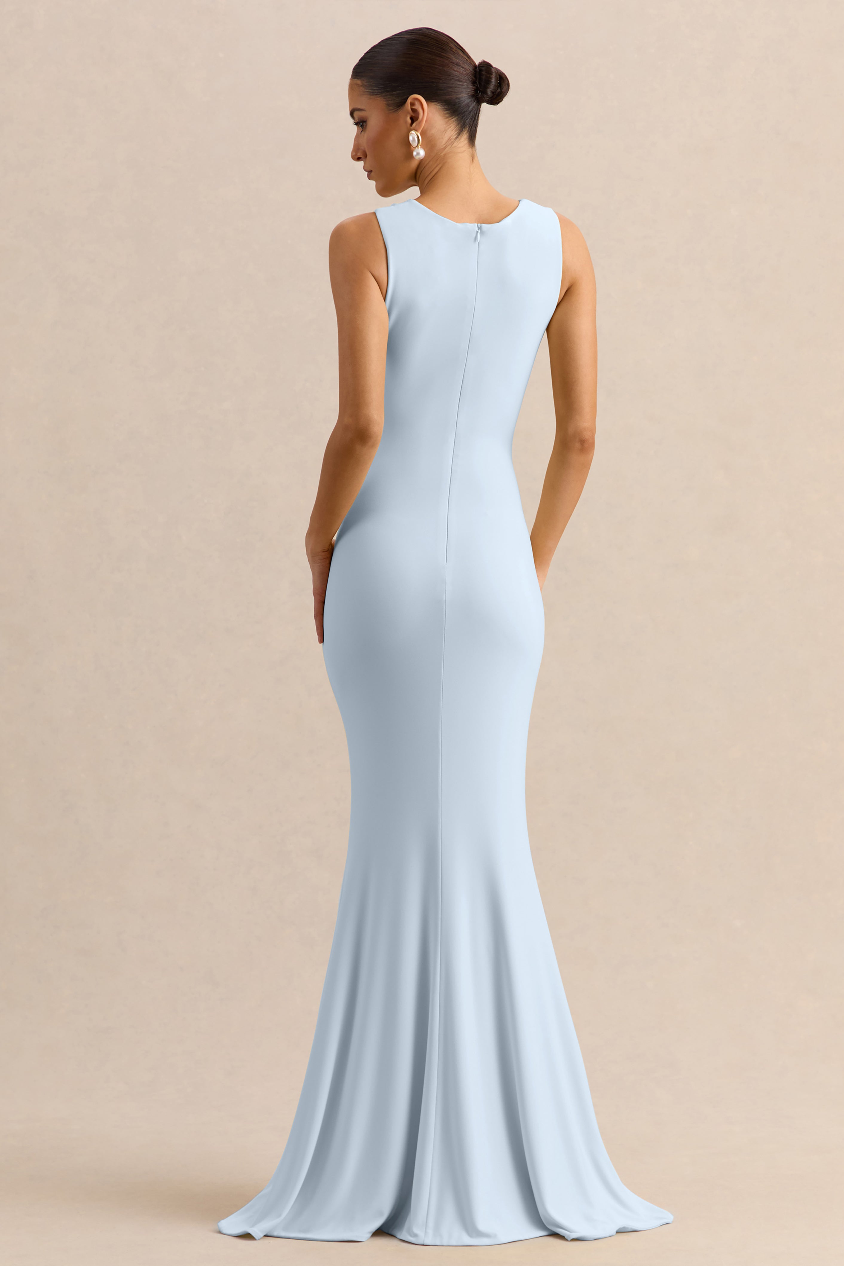 Holly | Powder Blue Plunge-Neck Maxi Dress With Twist-Detail