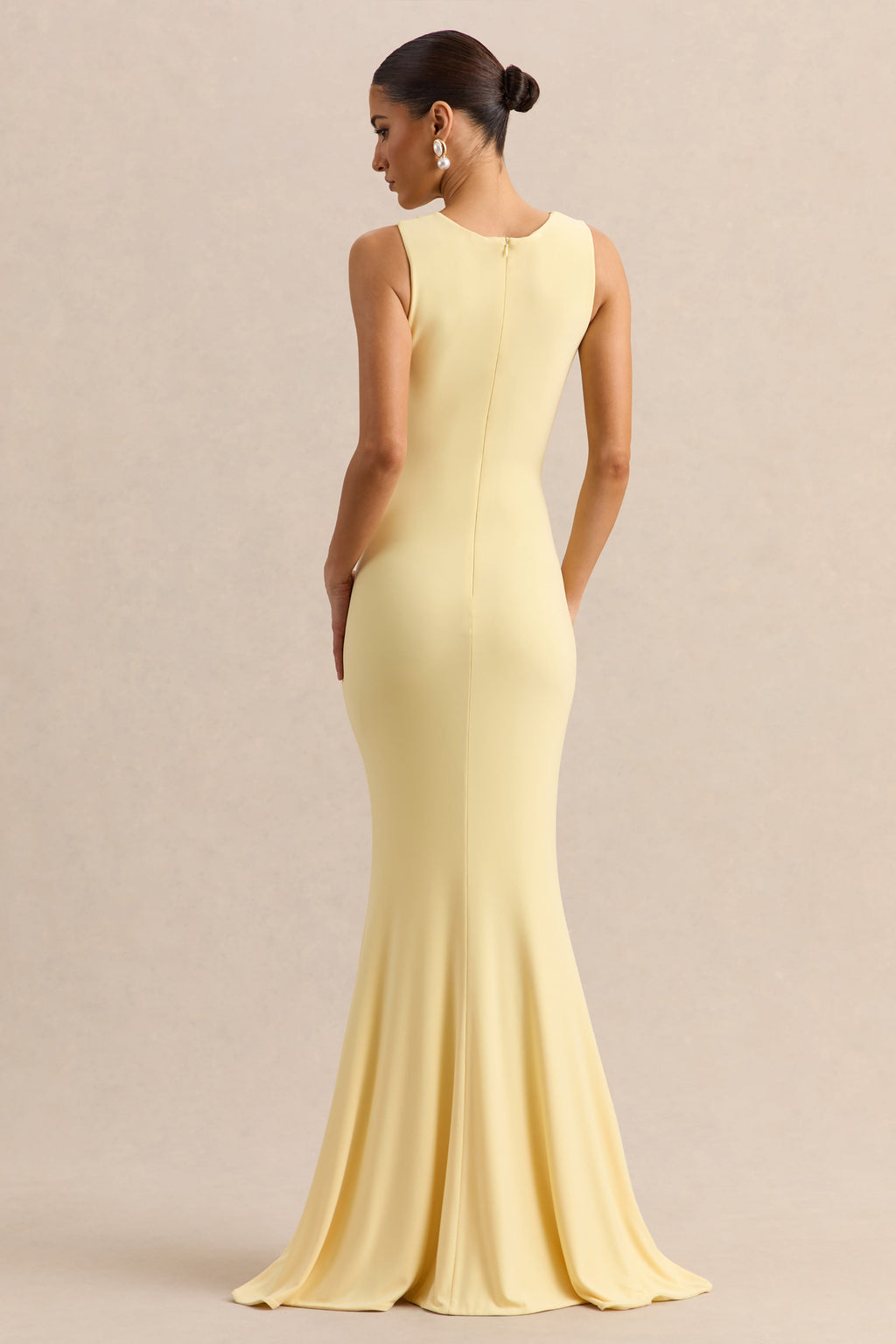 Holly | Lemon Plunge-Neck Maxi Dress With Twist-Detail