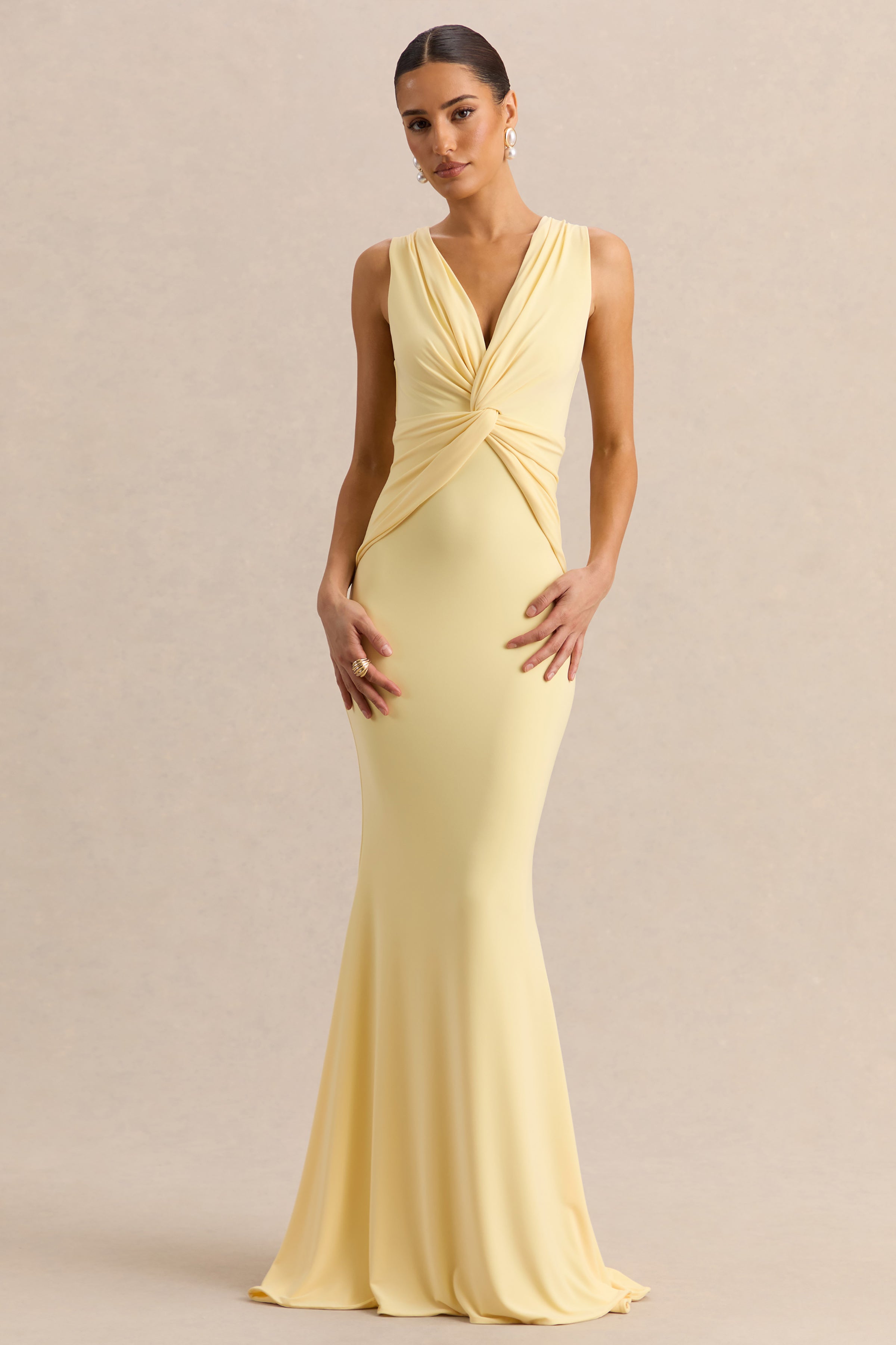 Holly | Lemon Plunge-Neck Maxi Dress With Twist-Detail