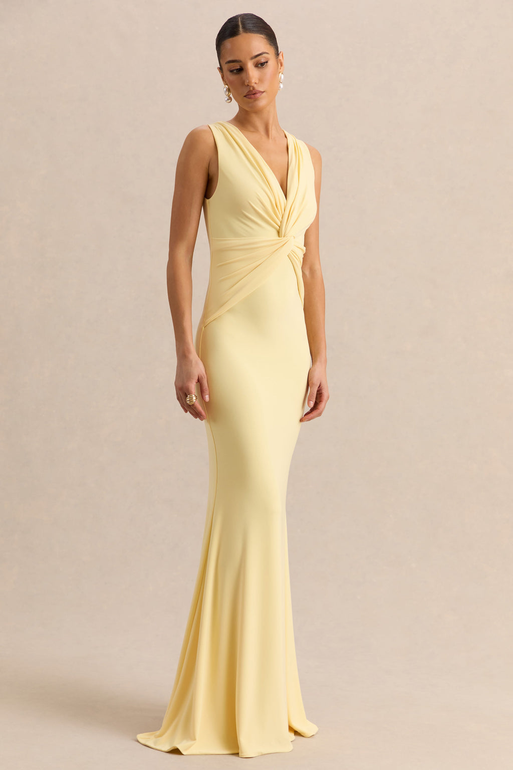 Holly | Lemon Plunge-Neck Maxi Dress With Twist-Detail