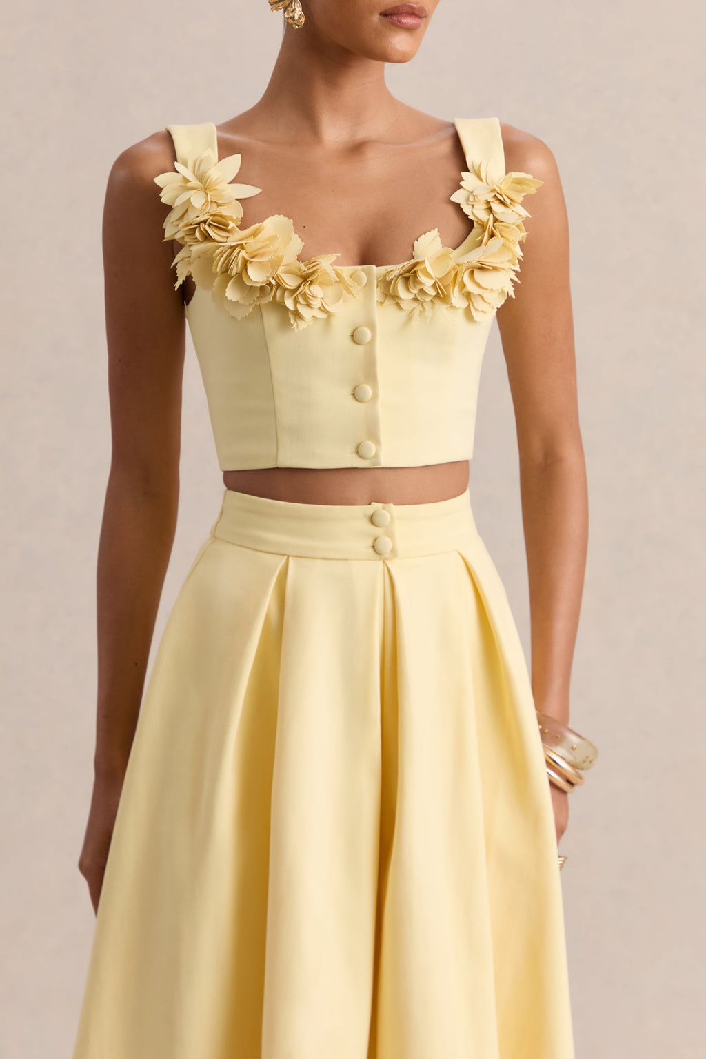 Caprielle | Lemon Scoop-Neck Crop-Top With Corsage Detailing