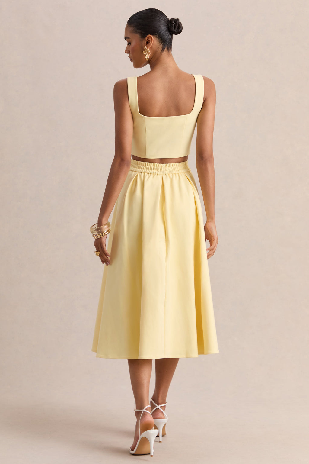 Caprielle | Lemon Scoop-Neck Crop-Top With Corsage Detailing