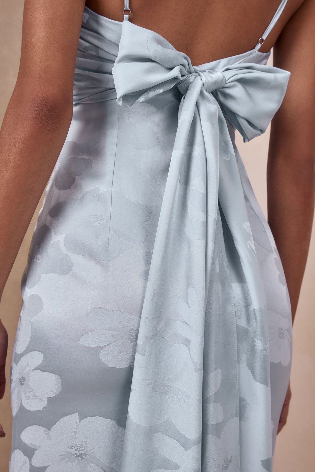 Carelle | Powder Blue Satin Plunge-Neck Maxi Dress With Asymmetric Drop-Waist