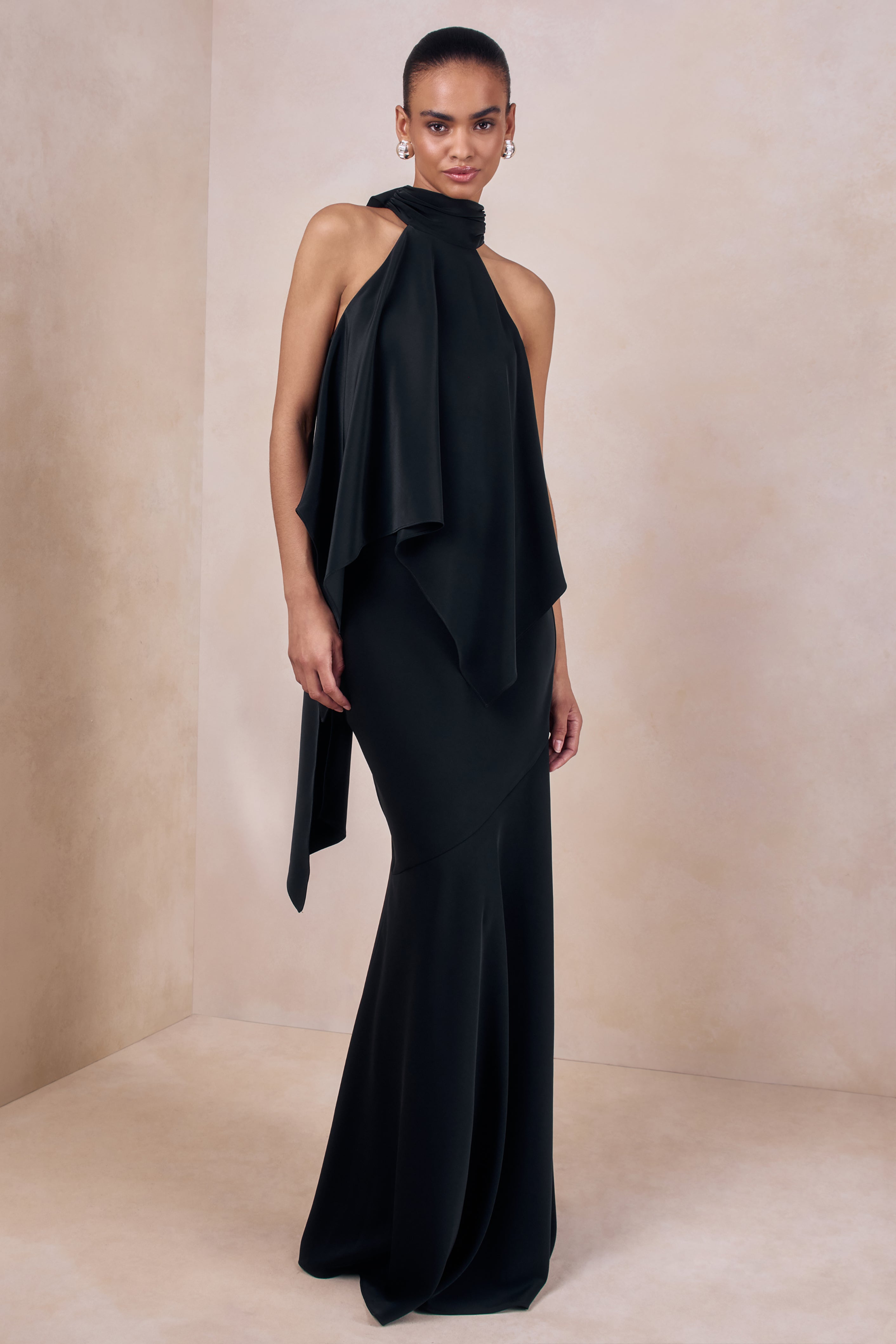 Sancelle | Black Matte Satin Halter-Neck Top