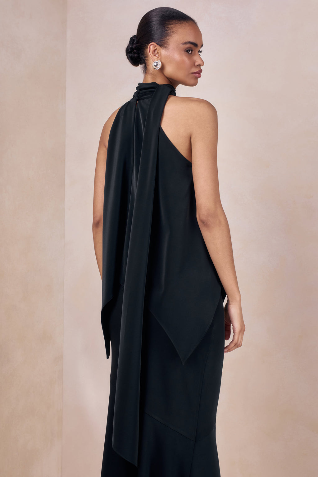 Sancelle | Black Matte Satin Halter-Neck Top