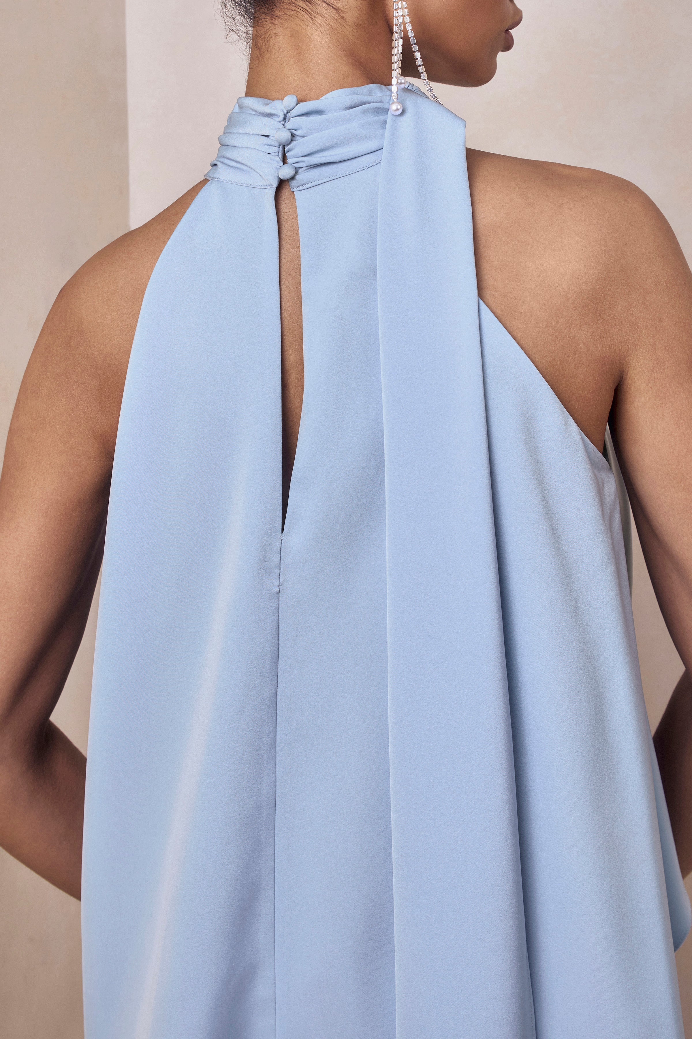 Sancelle | Powder Blue Matte Satin Halter-Neck Top