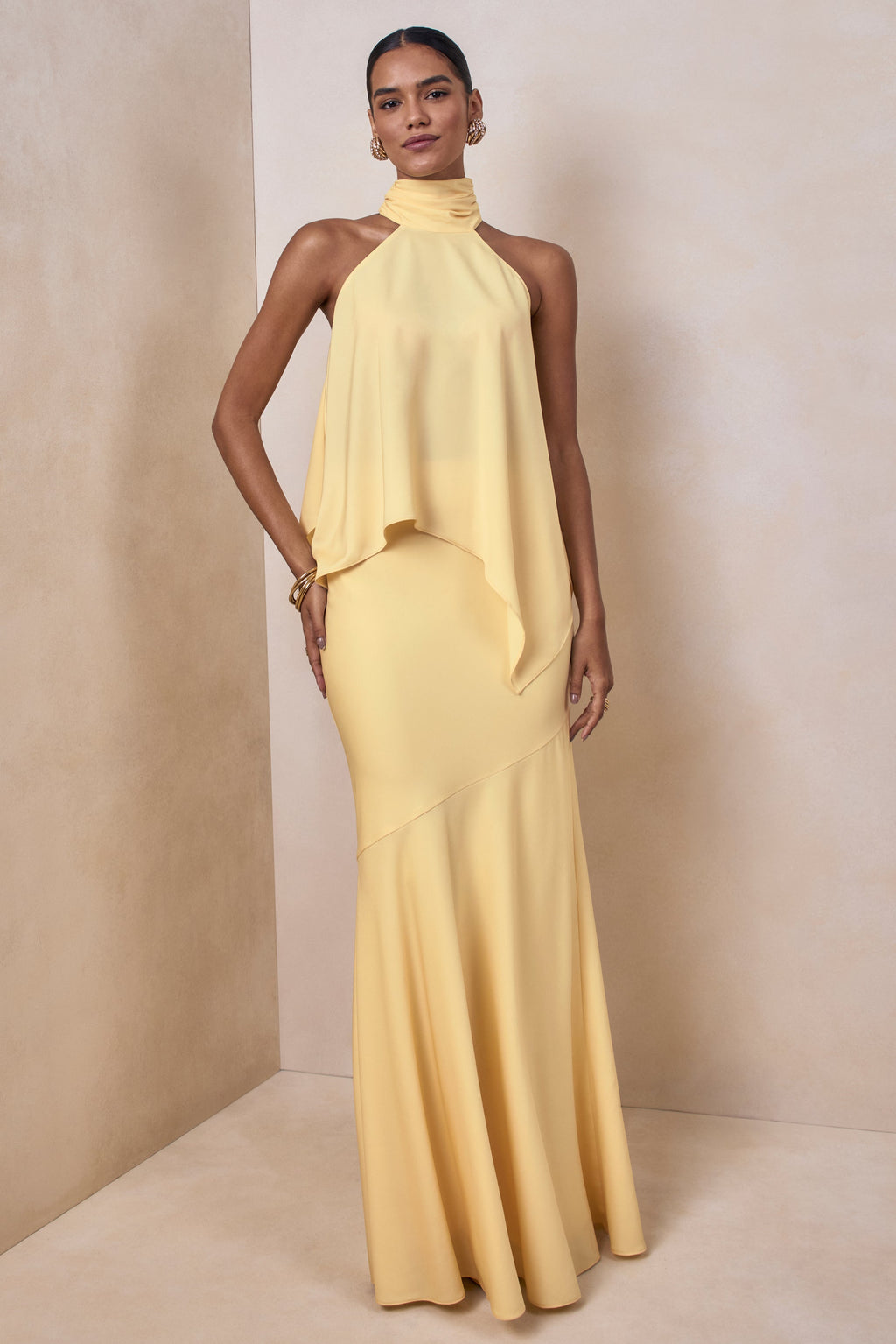 Sancelle | Lemon Matte Satin Halter-Neck Top