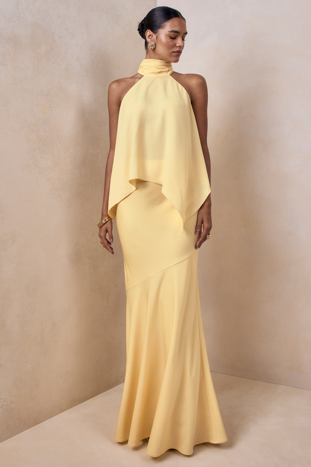 Sancelle | Lemon Matte Satin Halter-Neck Top