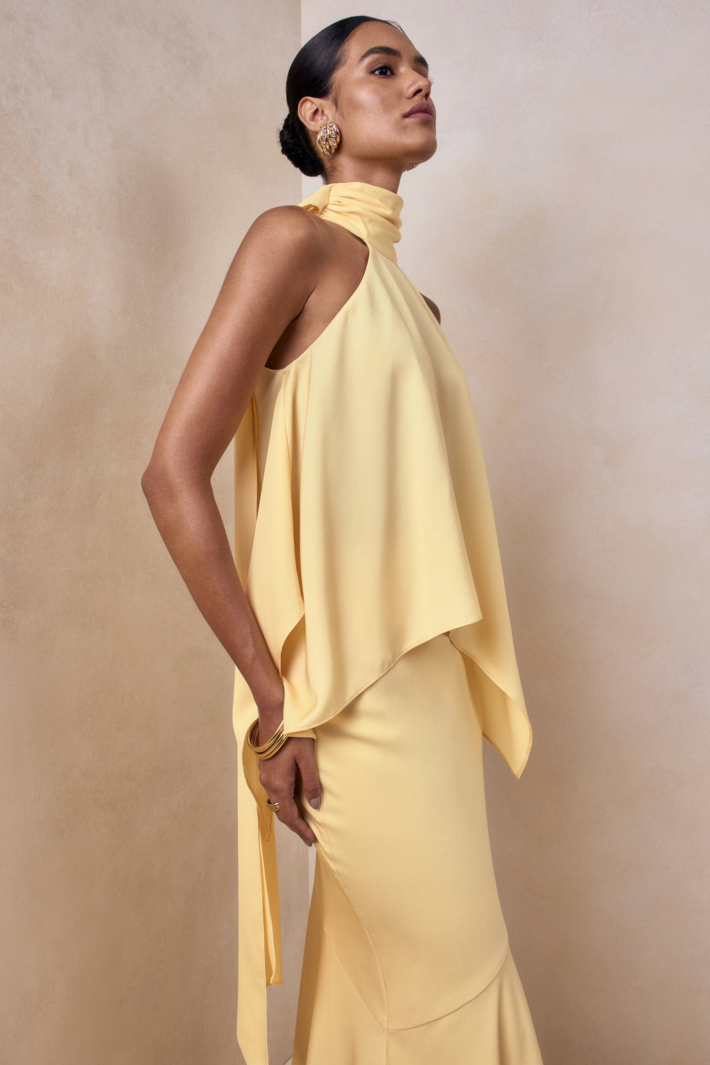 Sancelle | Lemon Matte Satin Halter-Neck Top