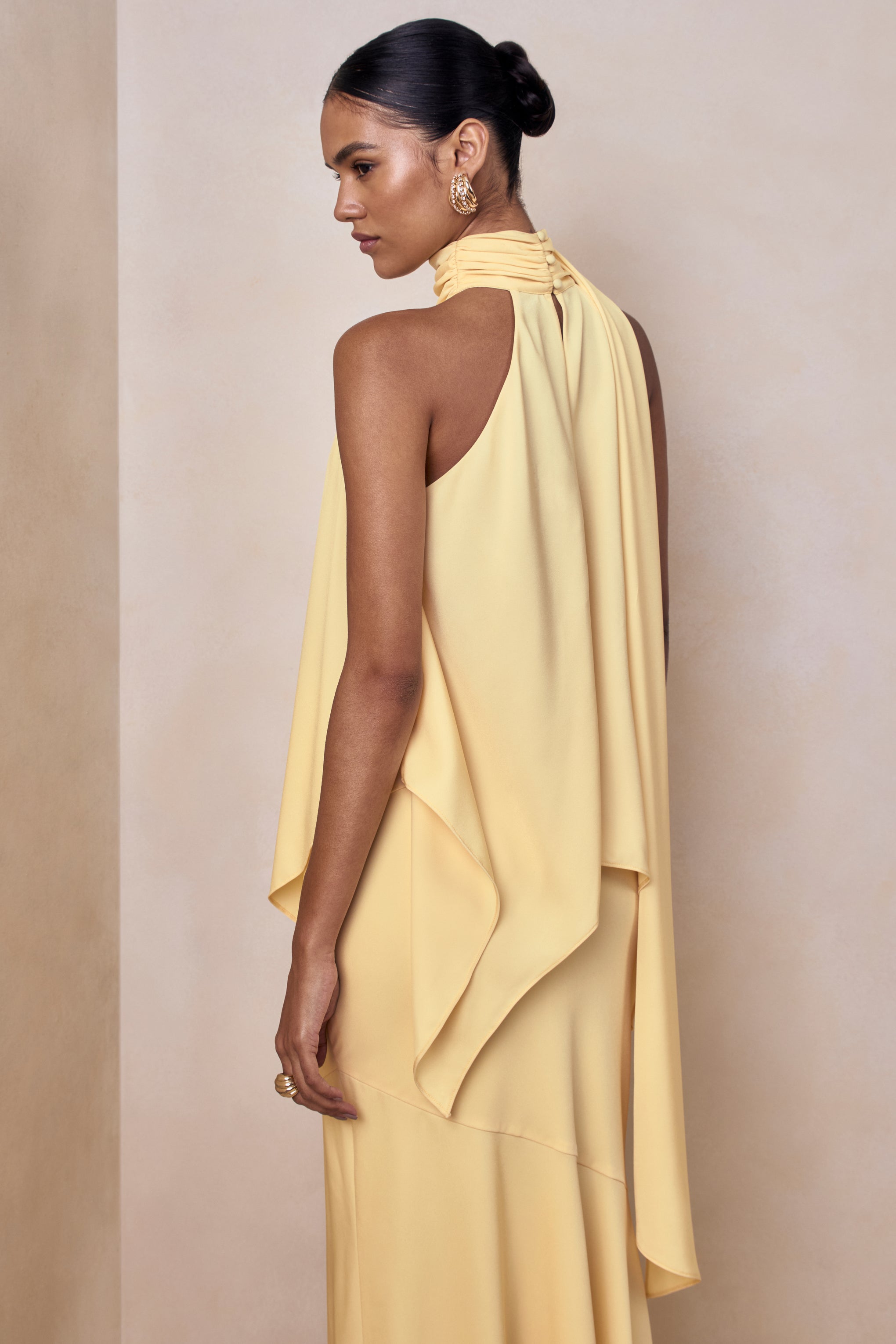 Sancelle | Lemon Matte Satin Halter-Neck Top
