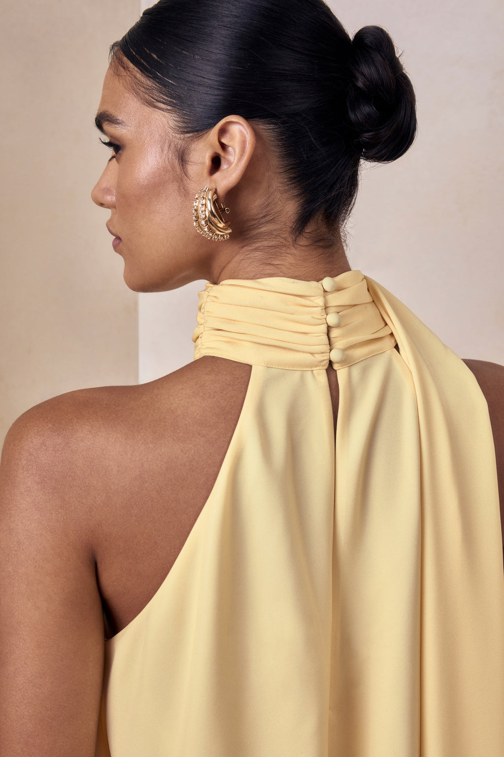 Sancelle | Lemon Matte Satin Halter-Neck Top