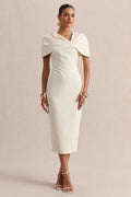 Novalie | Cream V-Neck Midi Dress With Twist-Detail