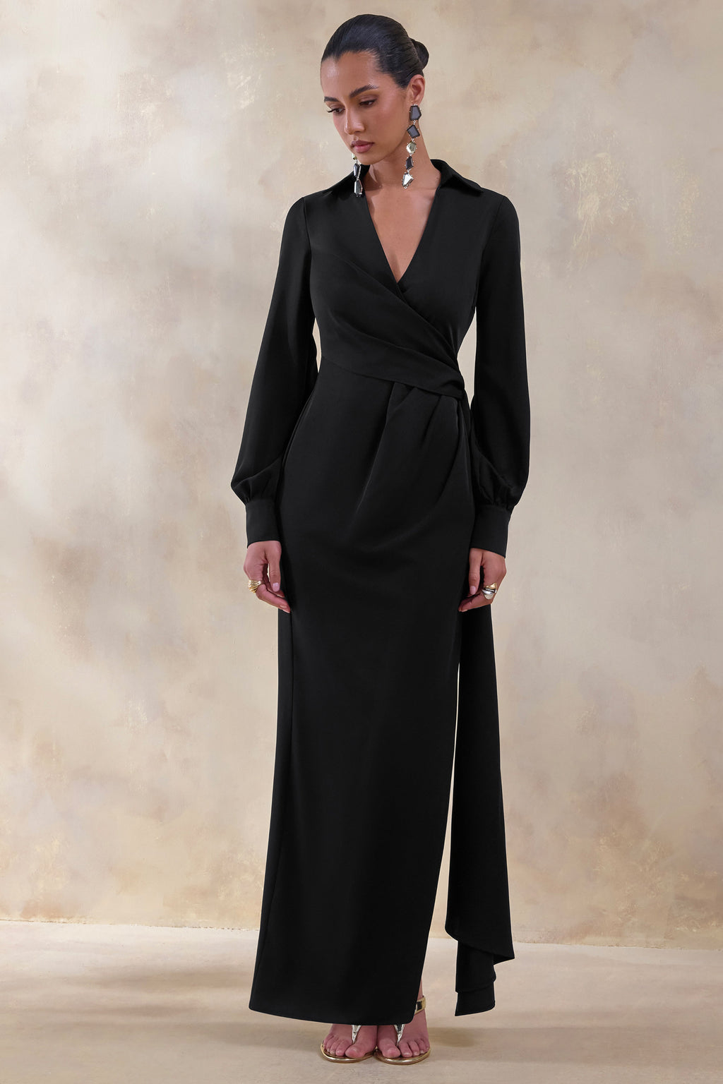 Vita | Black Plunge-Neck Wrap Maxi Dress