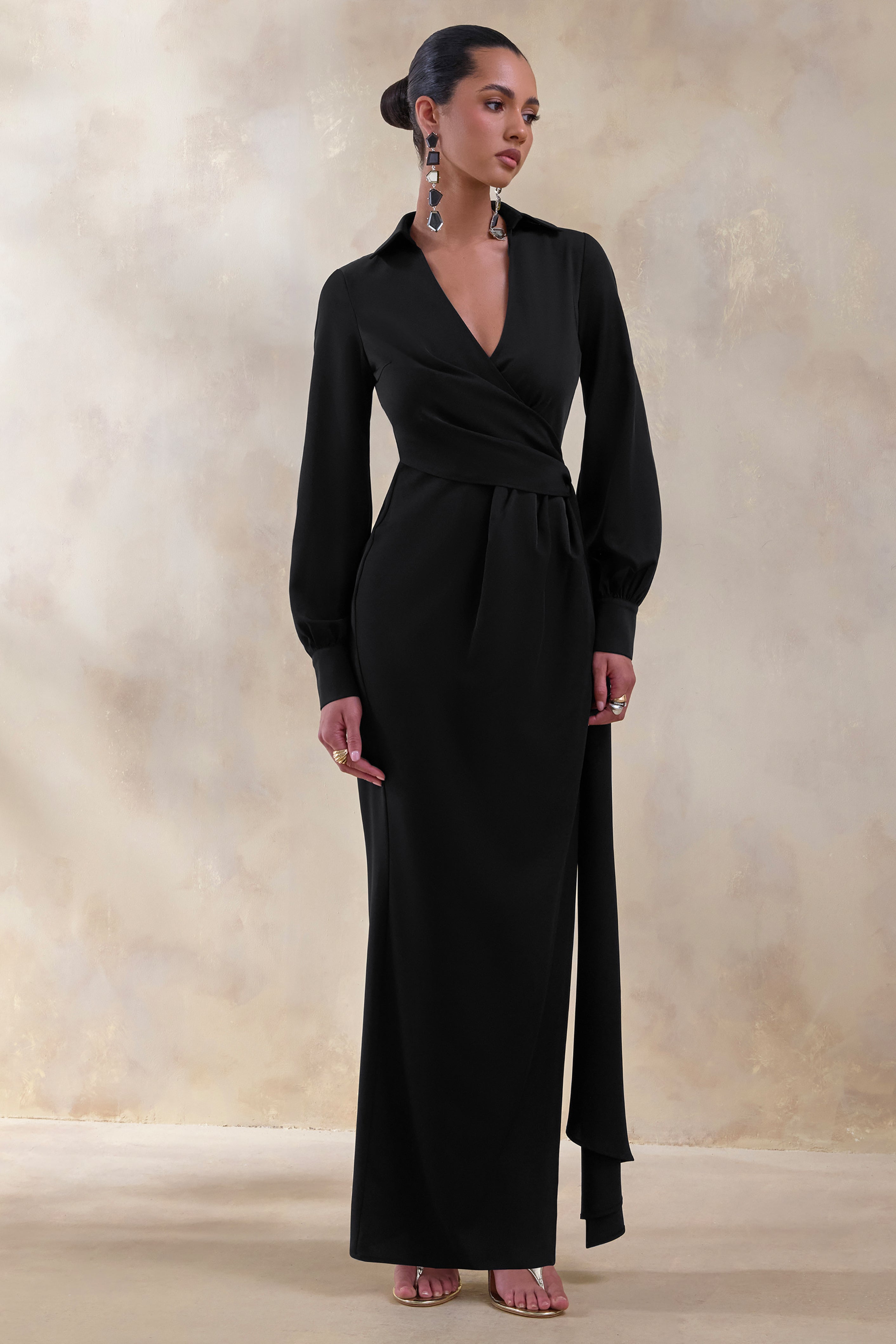 Vita | Black Plunge-Neck Wrap Maxi Dress