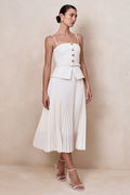 Lizzy | Cream Square-Neck Midi Dress With Pleated-Skirt