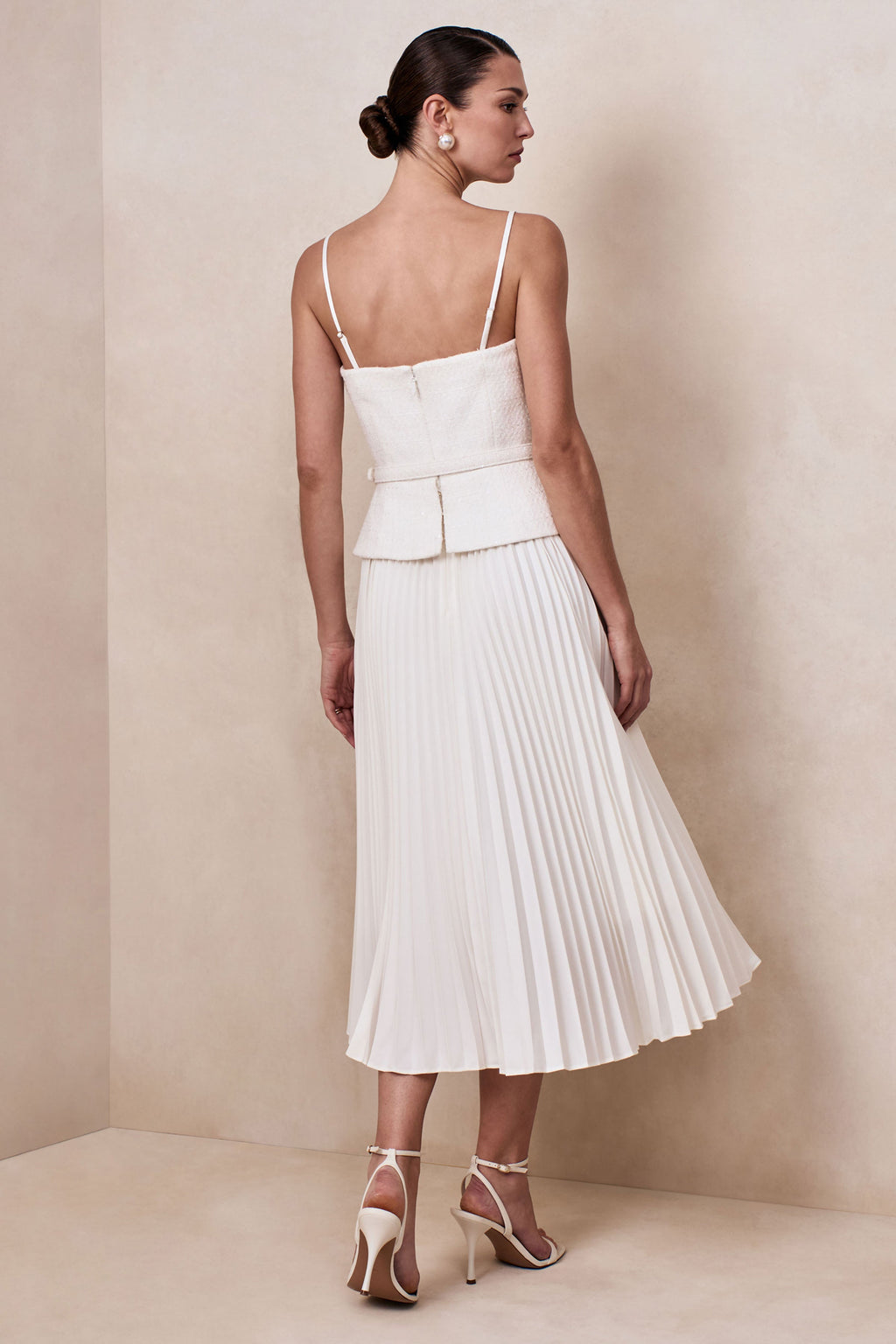 Lizzy | Cream Square-Neck Midi Dress With Pleated-Skirt