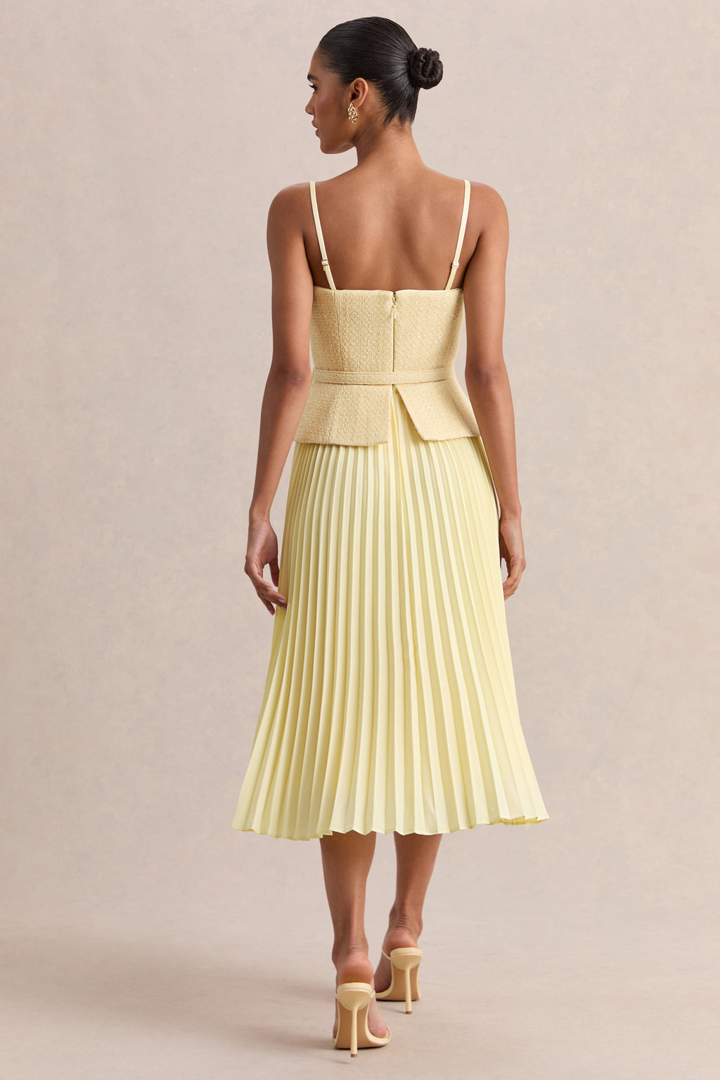 Lizzy | Lemon Square-Neck Midi Dress With Pleated-Skirt