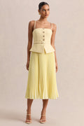 Lizzy | Lemon Square-Neck Midi Dress With Pleated-Skirt