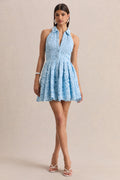 Milly | Powder Blue Lace Halter-Neck Mini Dress