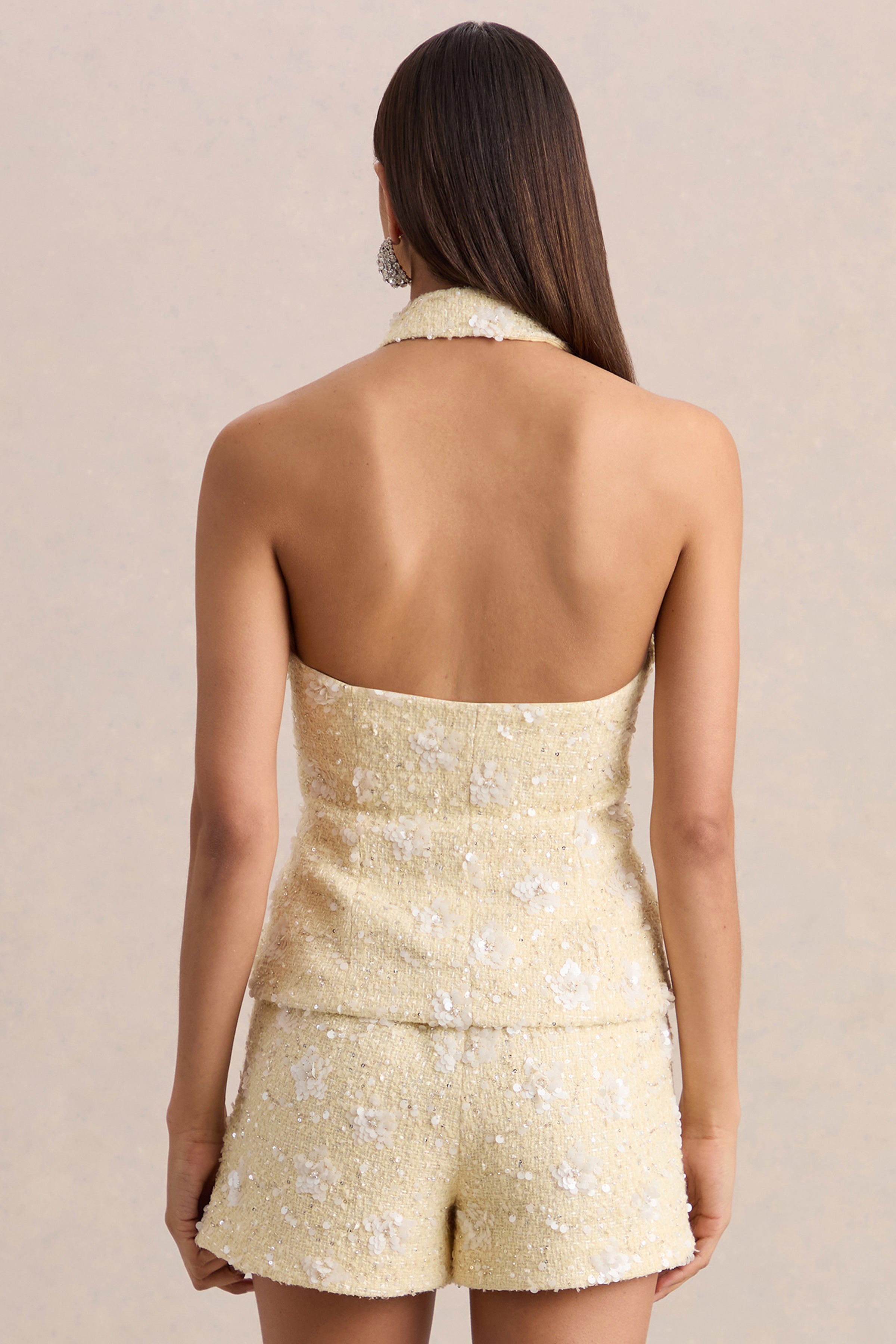 Alba | Lemon Boucle Plunge-Neck Crop-Top