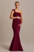 Mila | Burgundy Asymmetric-Neck Maternity Maxi Dress