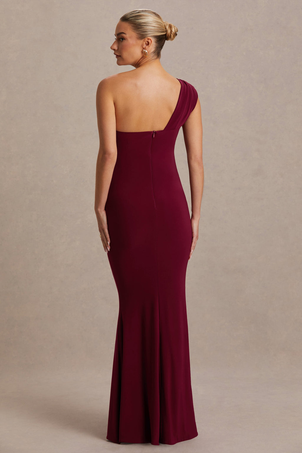 Mila | Burgundy Asymmetric-Neck Maternity Maxi Dress