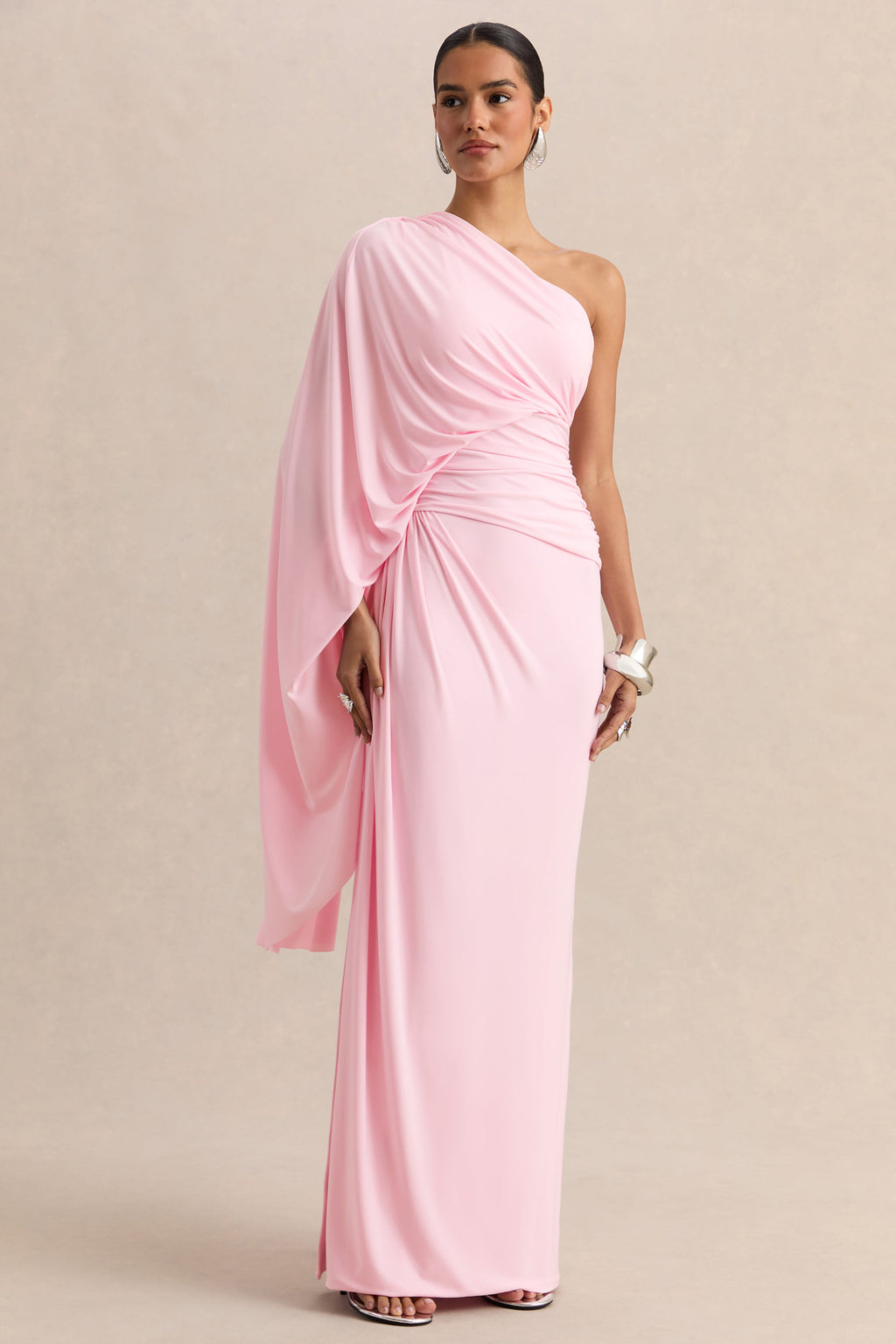 Sabella | Pink Asymmetric-Neck Maxi Dress
