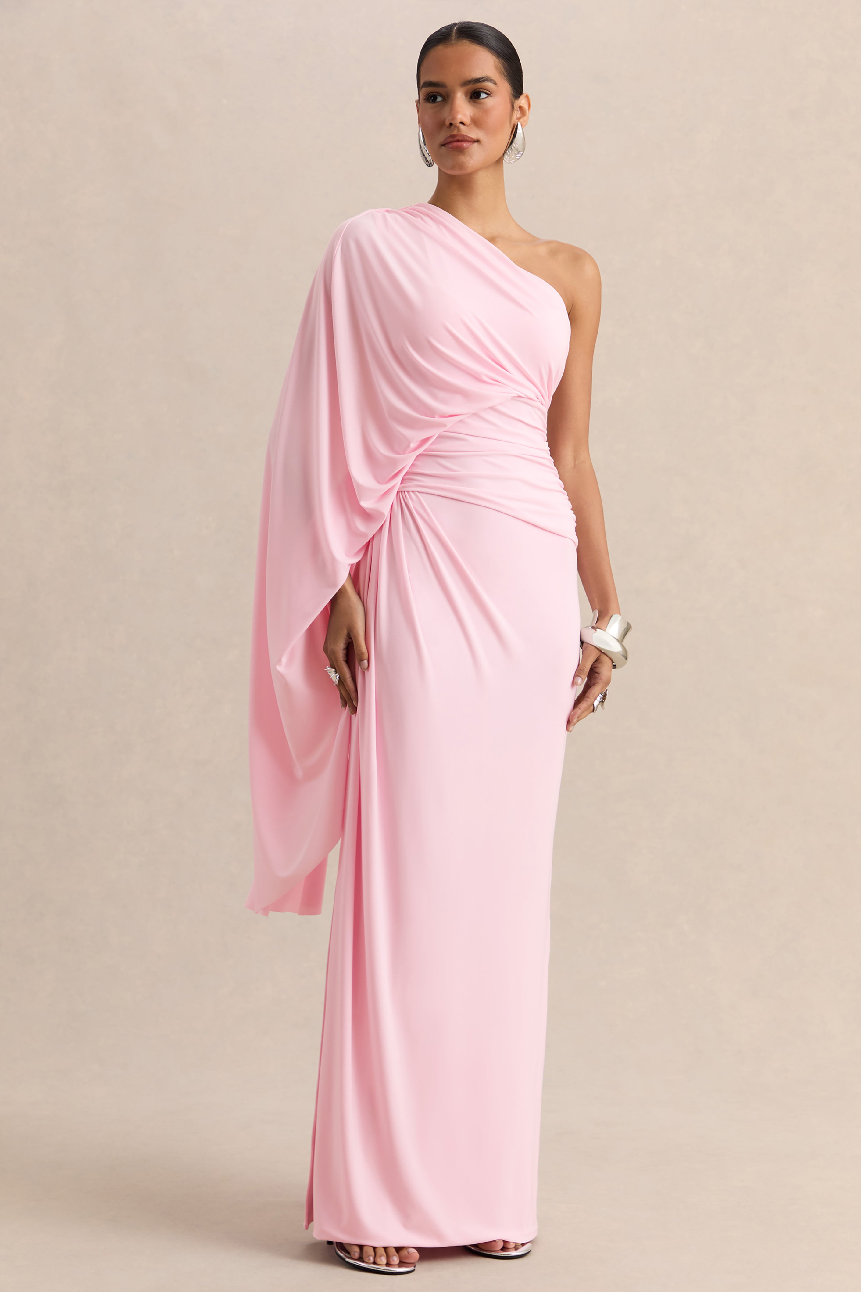 Sabella | Pink Asymmetric-Neck Maxi Dress